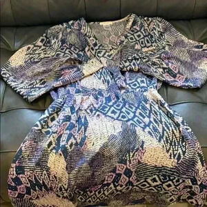 Silky V-Neck long Sleeve Blue and Purple Dress S